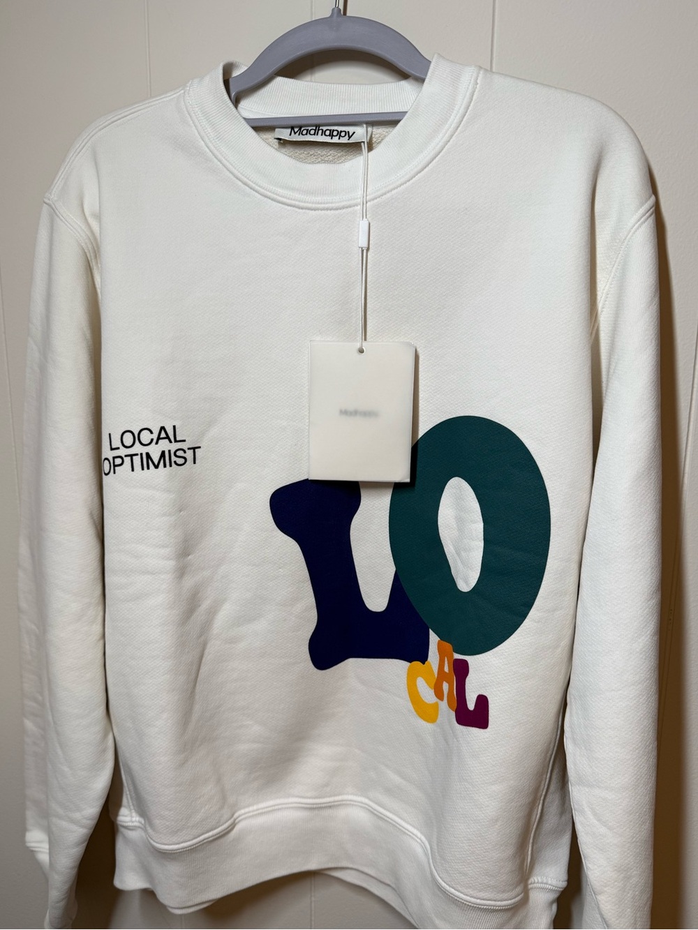 Madhappy Local Optimist Crewneck Sweatshirt Color Tofu Size Small NWT
